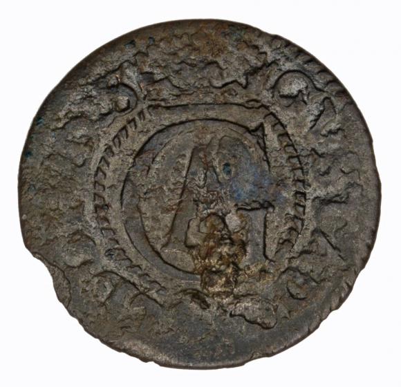 Szeląg 1633 Gustaw II Adolf Ryga (1)