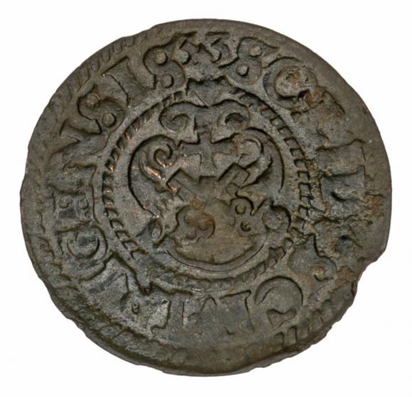 Szeląg 1633 Gustaw II Adolf Ryga (2)