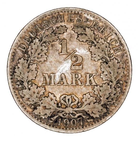 1/2 marki 1907 Wilhelm II Hohenzollern Prusy Berlin A (1)