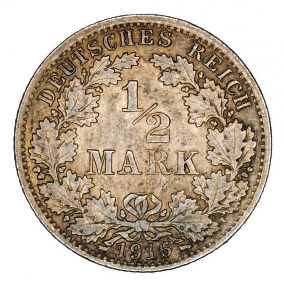 1/2 marki 1916 Wilhelm II Hohenzollern Prusy Berlin A (1)