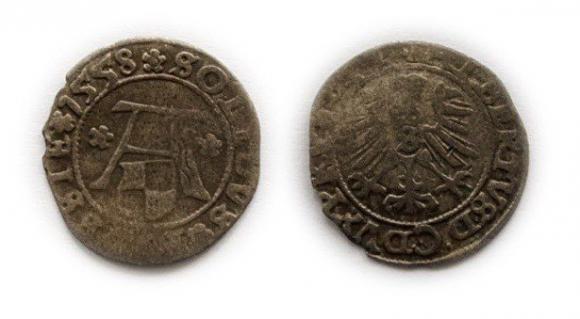 Szeląg pruski 1558 Albrecht Hohenzollern Księstwo Pruskie Królewiec (1)