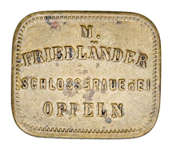 Żeton browar zamkowy Opole Friedlander Schlossbrauerei Oppeln (1)