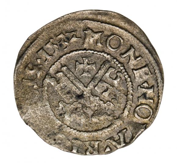 Szeląg 1532 Walter von Plettenberg Zakon Kawalerów Mieczowych Ryga (2)