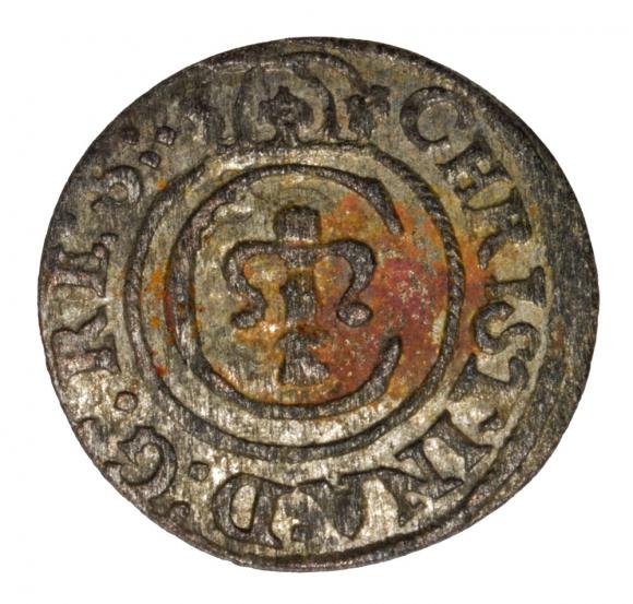 Szeląg 1645 Krystyna Waza Ryga (1)