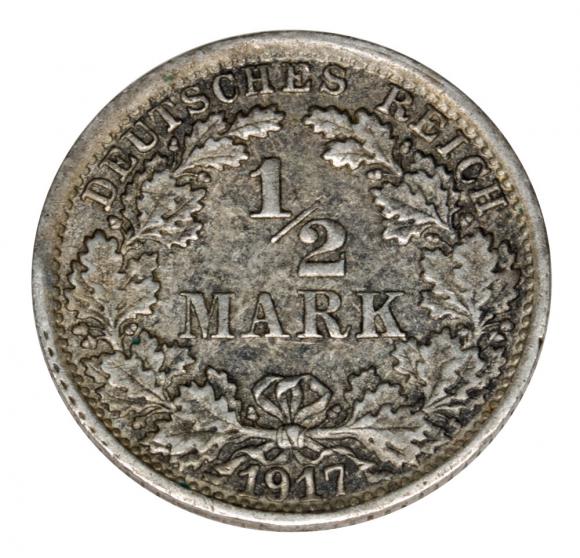 1/2 marki 1917 Wilhelm II Hohenzollern Prusy Stuttgart (1)