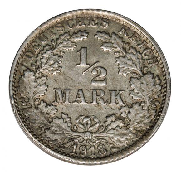 1/2 marki 1918 Wilhelm II Hohenzollern Prusy Stuttgart (1)