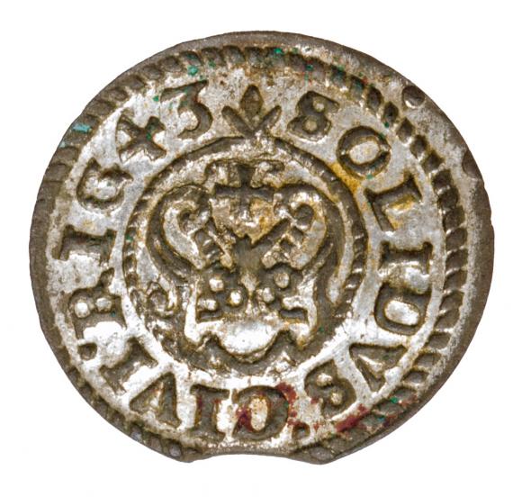 Szeląg 1643 Krystyna Waza Ryga (2)