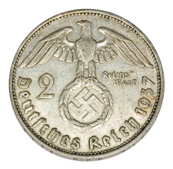 2 marki 1937 Paul von Hindenburg orzeł ze swastyką Niemcy Muldenhutten E (2)