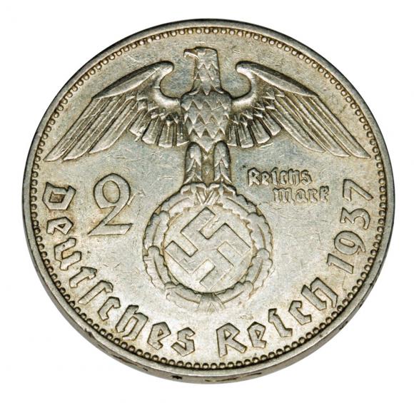2 marki 1937 Paul von Hindenburg orzeł ze swastyką Niemcy Muldenhutten E (2)