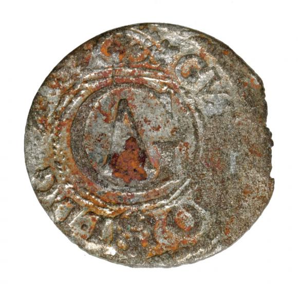 Szeląg 1627 Gustaw Adolf Ryga (1)