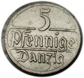 Obrazek dla: 5 fenigów 1923 Wolne Miasto Gdańsk
