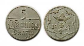 Obrazek dla: 5 fenigów 1923 Wolne Miasto Gdańsk
