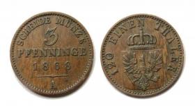Obrazek dla: 3 fenigi 1868 Wilhelm I Niemcy Berlin