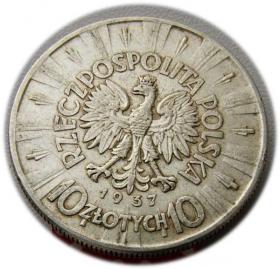Obrazek 2 dla: 10 złotych 1937 Józef Piłsudski Warszawa