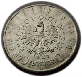 Obrazek 2 dla: 10 złotych 1937 Józef Piłsudski Warszawa
