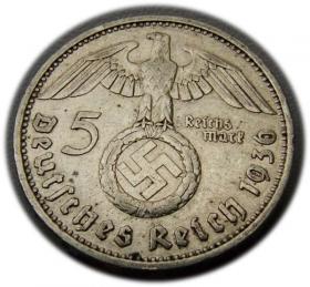 Obrazek 2 dla: 5 marek 1938 Paul von Hindenburg / swastyka Monachium