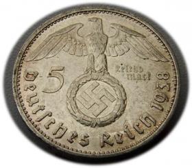 Obrazek 2 dla: 5 marek 1938 Paul von Hindenburg / swastyka Drezno