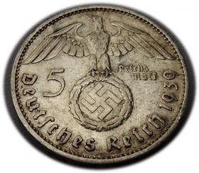Obrazek 2 dla: 5 marek 1939 Paul von Hindenburg / swastyka Stuttgart