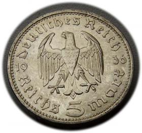 Obrazek 2 dla: 5 marek 1936 A Paul von Hindenburg / orzeł pruski Berlin