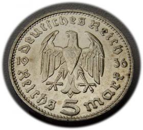 Obrazek 2 dla: 5 marek 1936 D Paul von Hindenburg / orzeł pruski Monachium