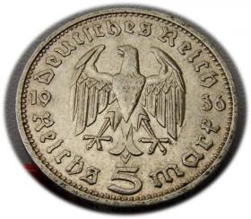 Obrazek 2 dla: 5 marek 1936 D Paul von Hindenburg / orzeł pruski Monachium