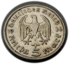 Obrazek 2 dla: 5 marek 1936 D Paul von Hindenburg / orzeł pruski Monachium
