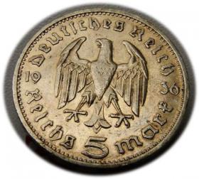 Obrazek 2 dla: 5 marek 1936 G Paul von Hindenburg / orzeł pruski Karlsruhe