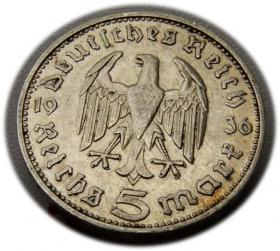 Obrazek 2 dla: 5 marek 1936 Paul von Hindenburg / orzeł pruski Hamburg