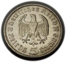 Obrazek 2 dla: 5 marek 1935 A Paul von Hindenburg / orzeł pruski Berlin