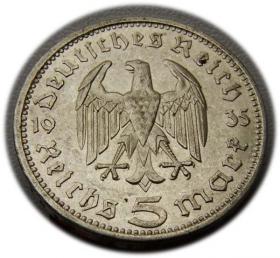 Obrazek 2 dla: 5 marek 1935 A Paul von Hindenburg / orzeł pruski Berlin