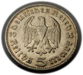Obrazek 2 dla: 5 marek 1935 D Paul von Hindenburg / orzeł pruski Monachium
