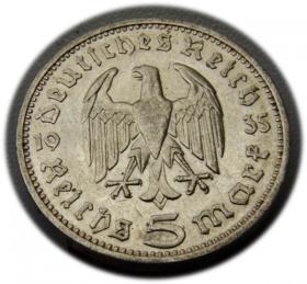 Obrazek 2 dla: 5 marek 1935 F Paul von Hindenburg / orzeł pruski Stuttgart