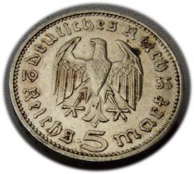 Obrazek 2 dla: 5 marek 1935 F Paul von Hindenburg / orzeł pruski Stuttgart