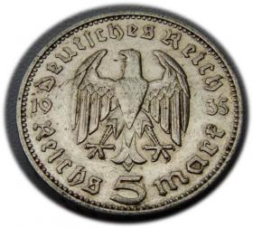 Obrazek 2 dla: 5 marek 1935 Paul von Hindenburg / orzeł pruski Hamburg