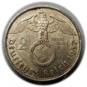 Obrazek 2 dla: 2 marki 1937 Paul von Hindenburg /swastyka Berlin 