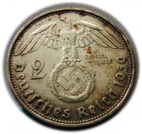 Obrazek 2 dla: 2 marki 1939 B Paul von Hindenburg / swastyka Wiedeń