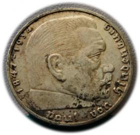 Obrazek dla: 2 marki 1939 Paul von Hindenburg / swastyka Stuttgart 