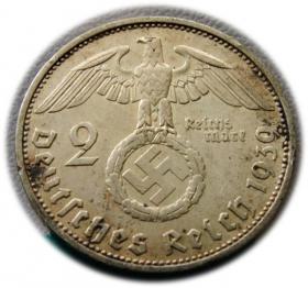Obrazek 2 dla: 2 marki 1939 Paul von Hindenburg / swastyka Stuttgart 