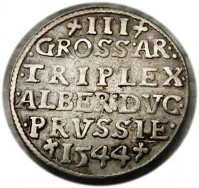 Obrazek 2 dla: Trojak 1544 Albrecht Hohenzollern Księstwo Pruskie Królewiec