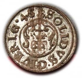 Obrazek 2 dla: Szeląg 1645 Krystyna Waza Ryga