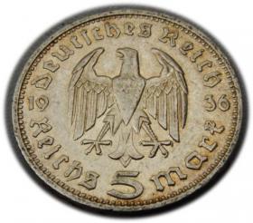 Obrazek 2 dla: 5 marek 1936 D Paul von Hindenburg / orzeł pruski Monachium