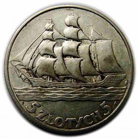 Obrazek dla: 5 złotych 1936 II RP Żaglowiec