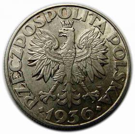 Obrazek 2 dla: 5 złotych 1936 II RP Żaglowiec