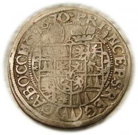 Obrazek 2 dla: 3 krajcary 1670 Karol II Lichtenstein Ołomuniec 