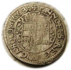 Obrazek 2 dla: 3 krajcary 1668 Karol II Lichtenstein Ołomuniec 