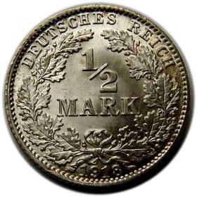 Obrazek dla: 1/2 marki 1918 Wilhelm II Hohenzollern Niemcy Monachium