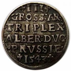 Obrazek 2 dla: Trojak 1543 Albrecht Hohenzollern Księstwo Pruskie Królewiec