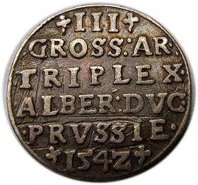 Obrazek 2 dla: Trojak 1542 Albrecht Hohenzollern Księstwo Pruskie Królewiec