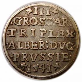 Obrazek 2 dla: Trojak 1541 Albrecht Hohenzollern Księstwo Pruskie Królewiec