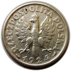 Obrazek 2 dla: 1 złoty 1924 II RP Kobieta z kłosami Paryż 